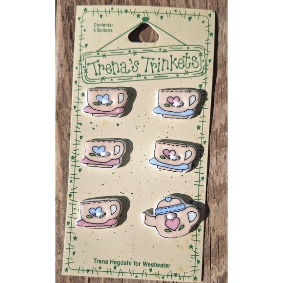Trena's trinkets 6 ceramic buttons New Teacups floral sewing crafts - Picture 1 of 4